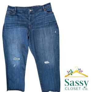 LOFT Modern Straight Jeans Distressed Raw Hem Cropped Women’s 26 EUC